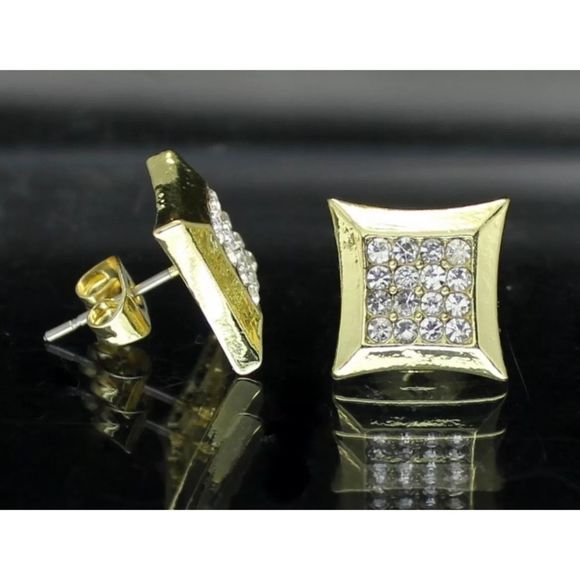 Iced out Square Kite Earrings Gold / Silver New - Picture 4 of 7